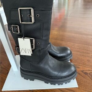 Zara Black Combat & Moto Boots